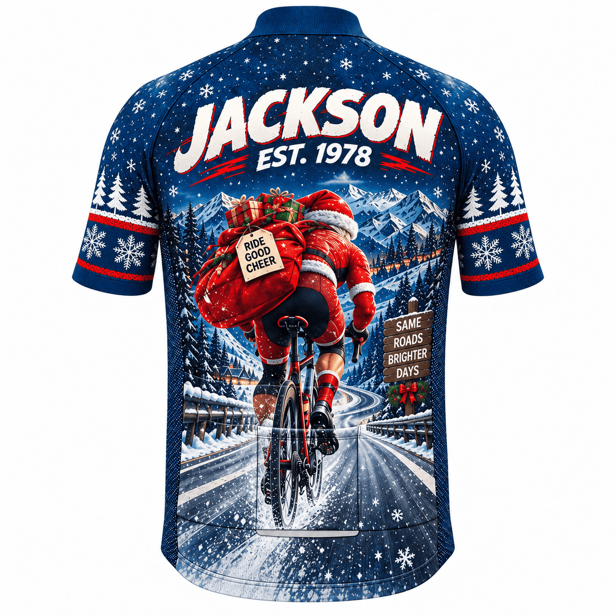 Personalized Santa's Fastest Rider Christmas Cycling Jersey & Kit Back Custom Name Short Sleeve Jersey