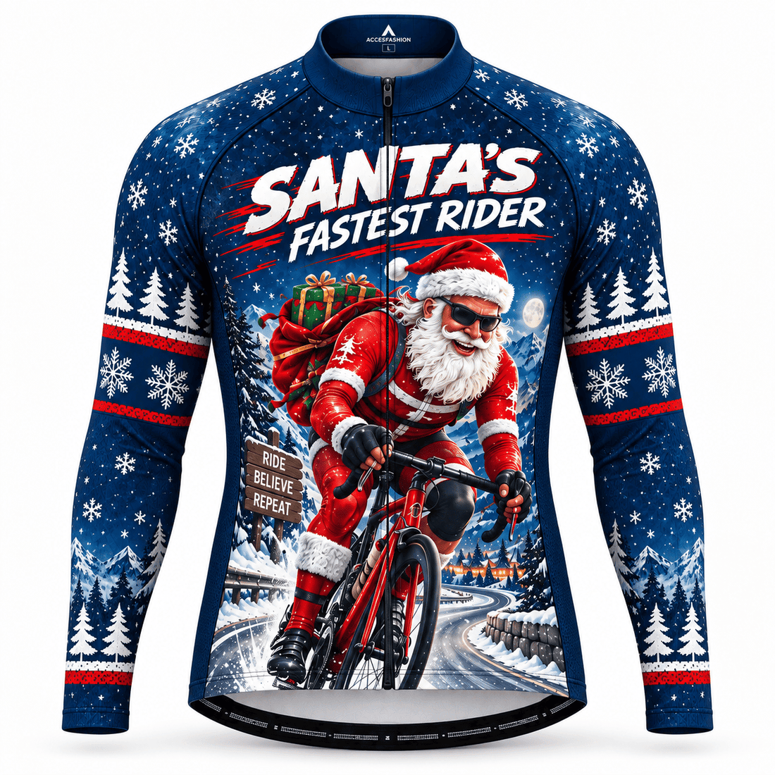Personalized Santa's Fastest Rider Christmas Cycling Jersey & Kit Custom Name Mockup