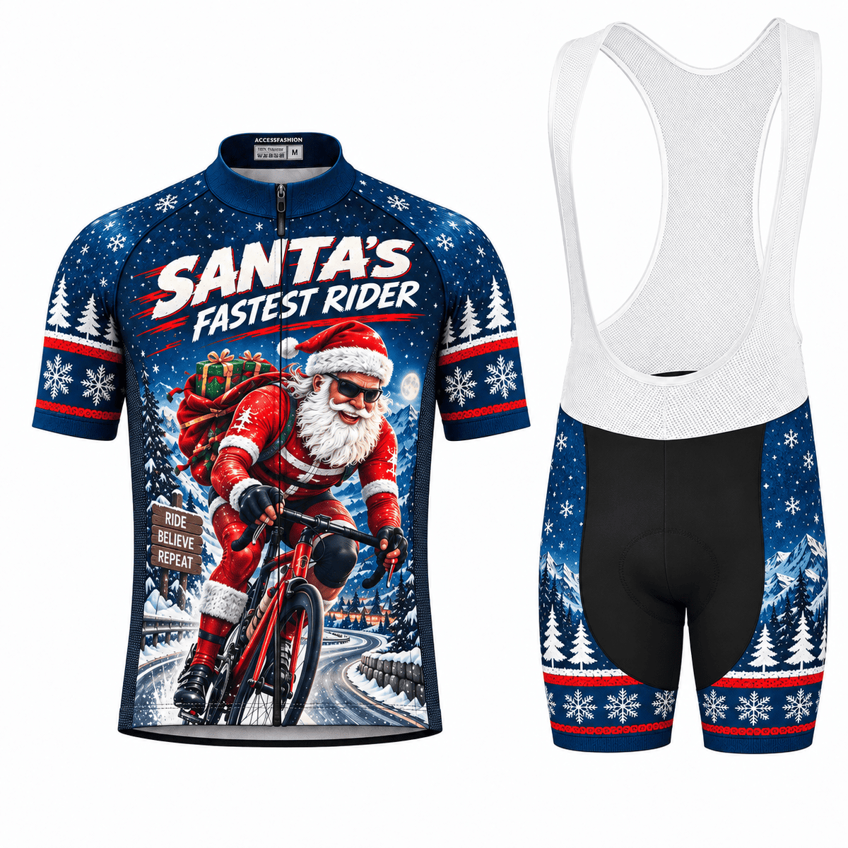 Personalized Santa's Fastest Rider Christmas Cycling Jersey & Kit Men Short Sleeve Bib Shorts Kit