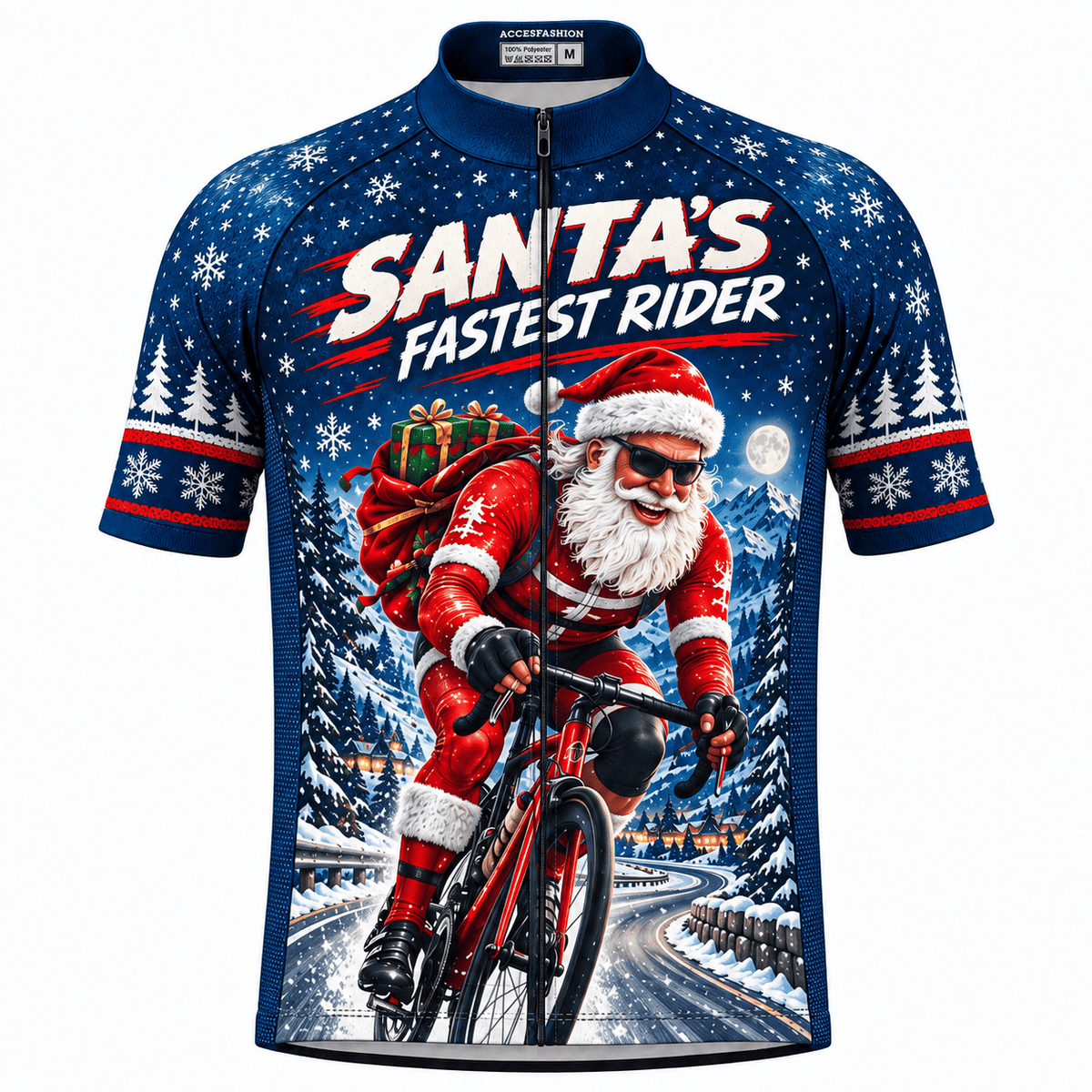 Personalized Santa's Fastest Rider Christmas Cycling Jersey & Kit Men Short Sleeve Front Jersey