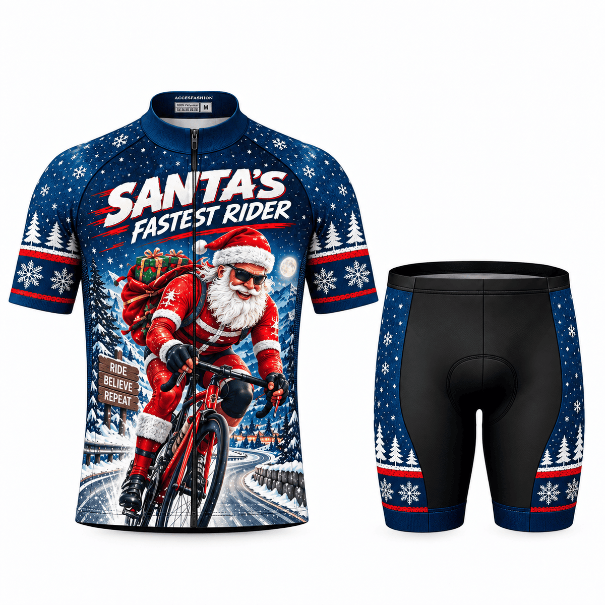 Personalized Santa's Fastest Rider Christmas Cycling Jersey & Kit Men Short Sleeve Shorts Kit