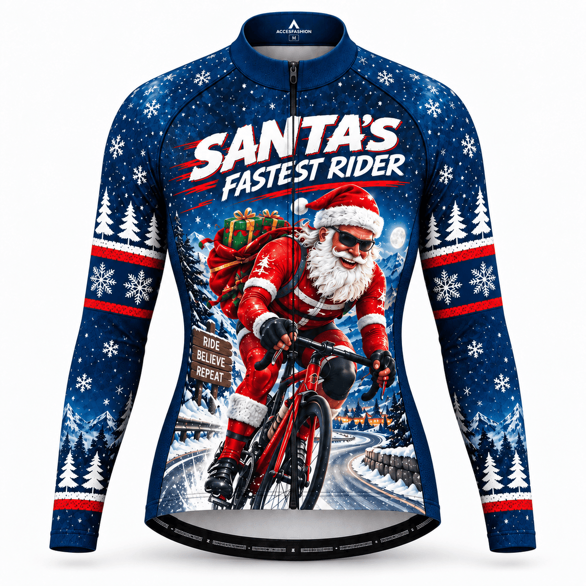 Personalized Santa's Fastest Rider Christmas Cycling Jersey & Kit Women Long Sleeve Front Jersey