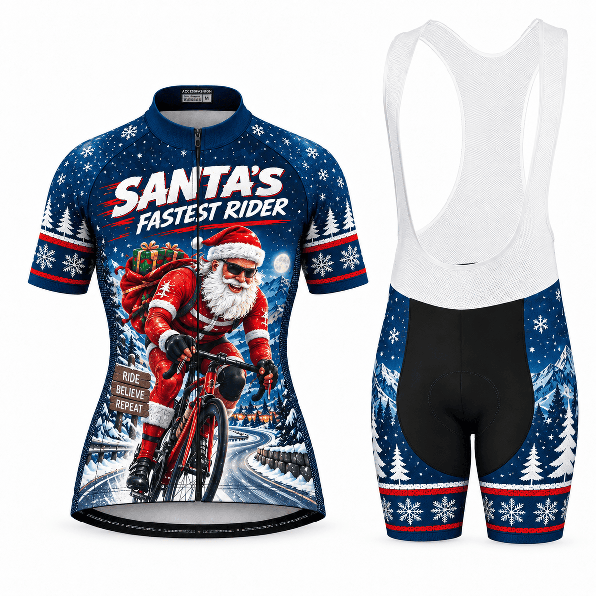 Personalized Santa's Fastest Rider Christmas Cycling Jersey & Kit Women Short Sleeve Bib Shorts Kit
