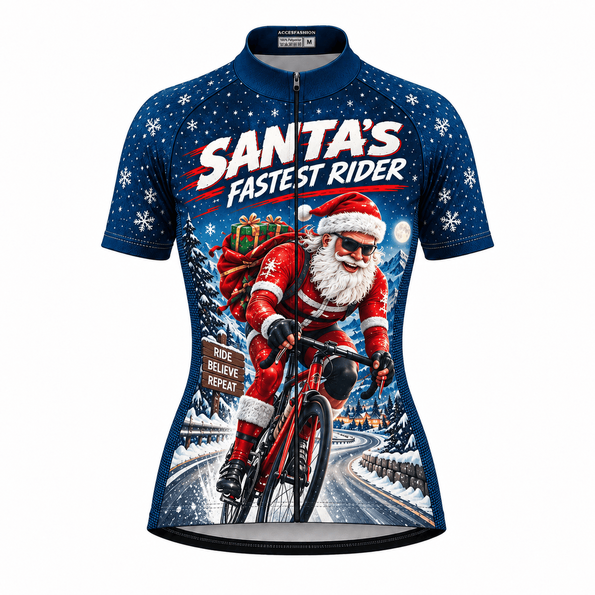 Personalized Santa's Fastest Rider Christmas Cycling Jersey & Kit Women Short Sleeve Front Jersey