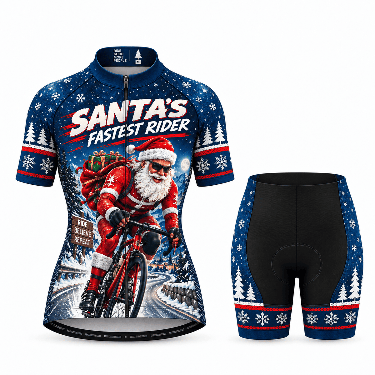 Personalized Santa's Fastest Rider Christmas Cycling Jersey & Kit Women Short Sleeve Shorts Kit