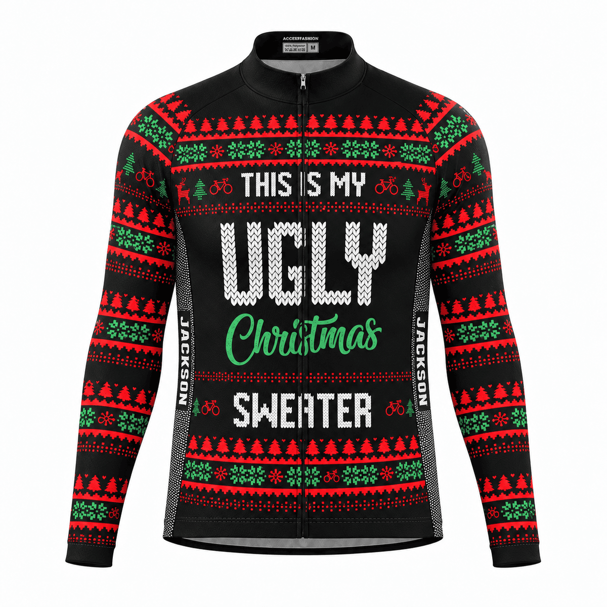 Personalized This Is My Ugly Christmas Sweater Cycling Jersey & Kit Men Long Sleeve Front Jersey