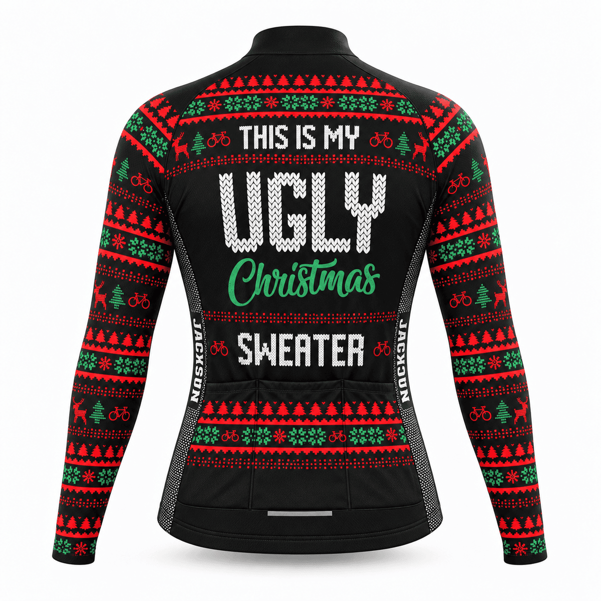 Personalized This Is My Ugly Christmas Sweater Cycling Jersey & Kit Women Back Custom Name Long Sleeve Jersey