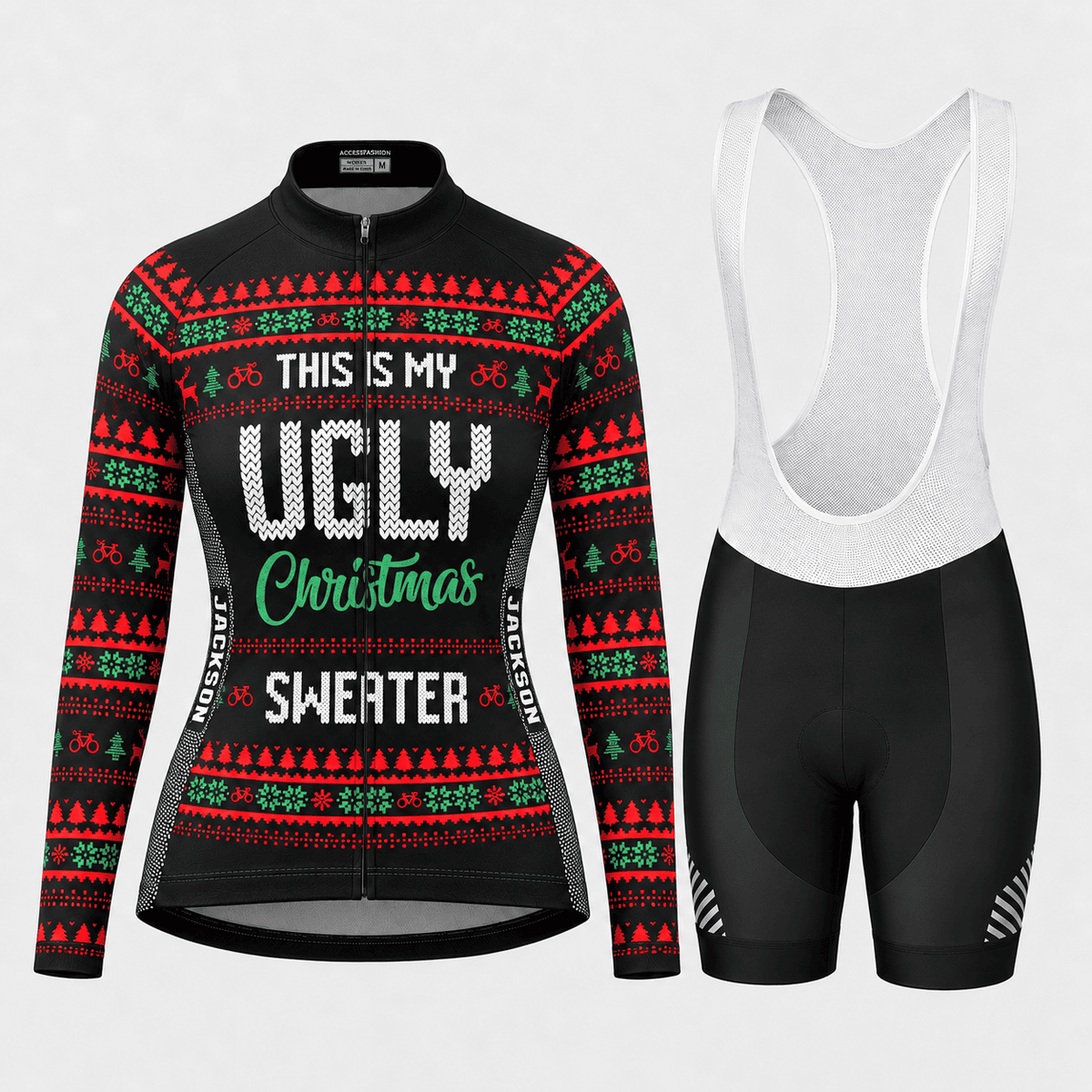 Personalized This Is My Ugly Christmas Sweater Cycling Jersey & Kit Women Long Sleeve Bib Shorts Kit