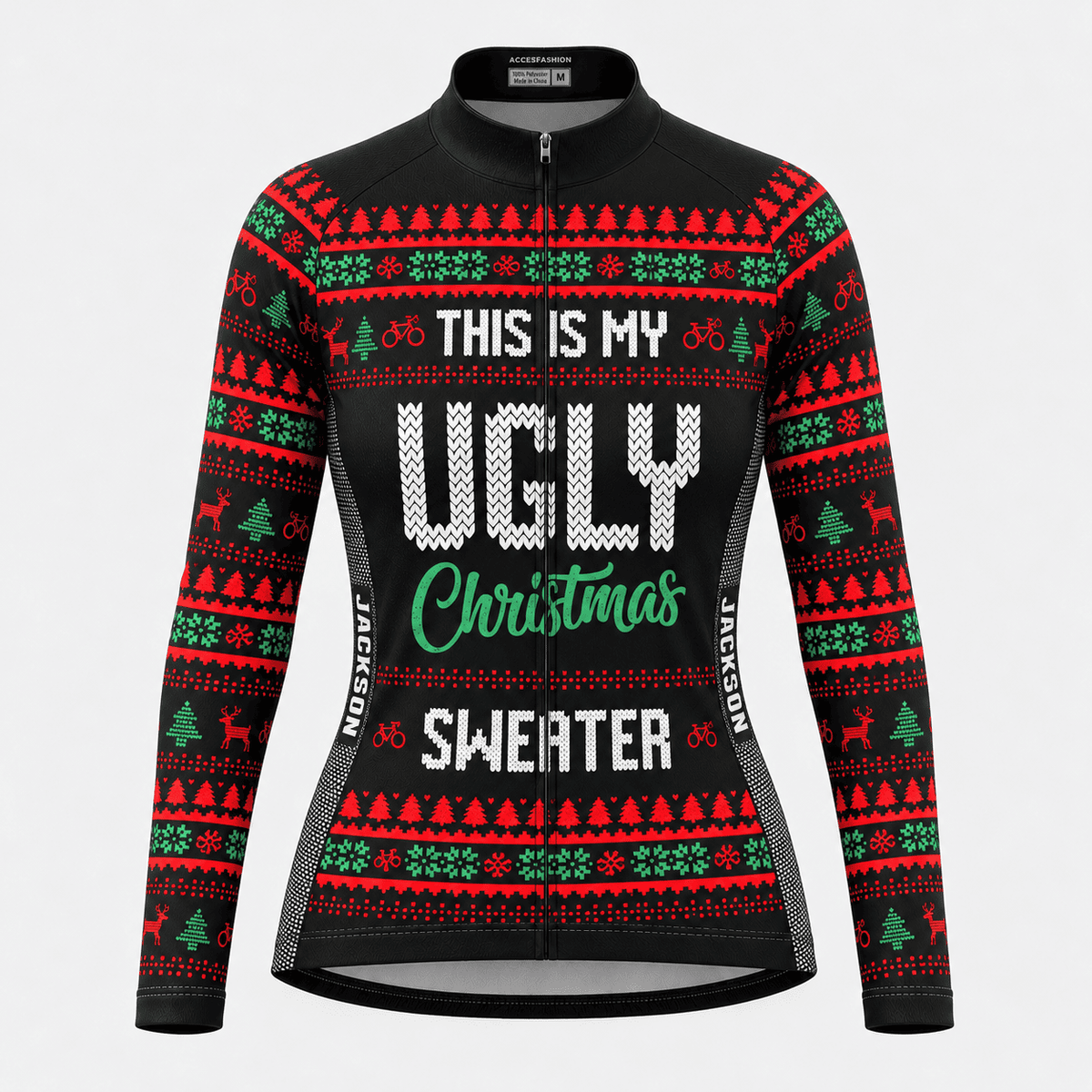 Personalized This Is My Ugly Christmas Sweater Cycling Jersey & Kit Women Long Sleeve Front Jersey