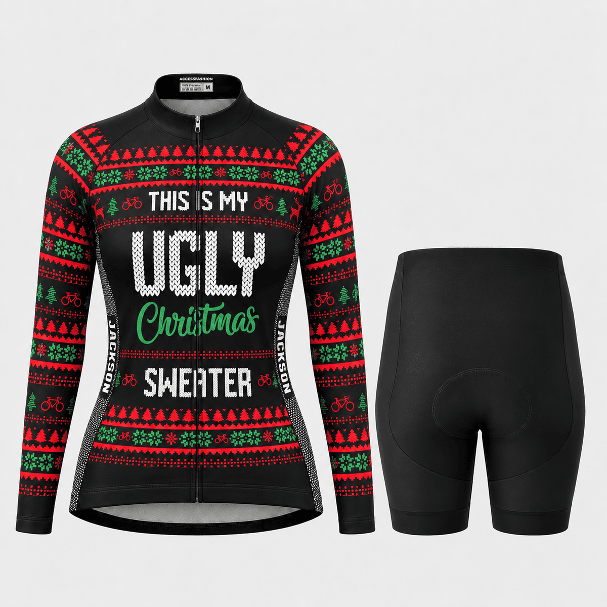 Personalized This Is My Ugly Christmas Sweater Cycling Jersey & Kit Women Long Sleeve Shorts Kit