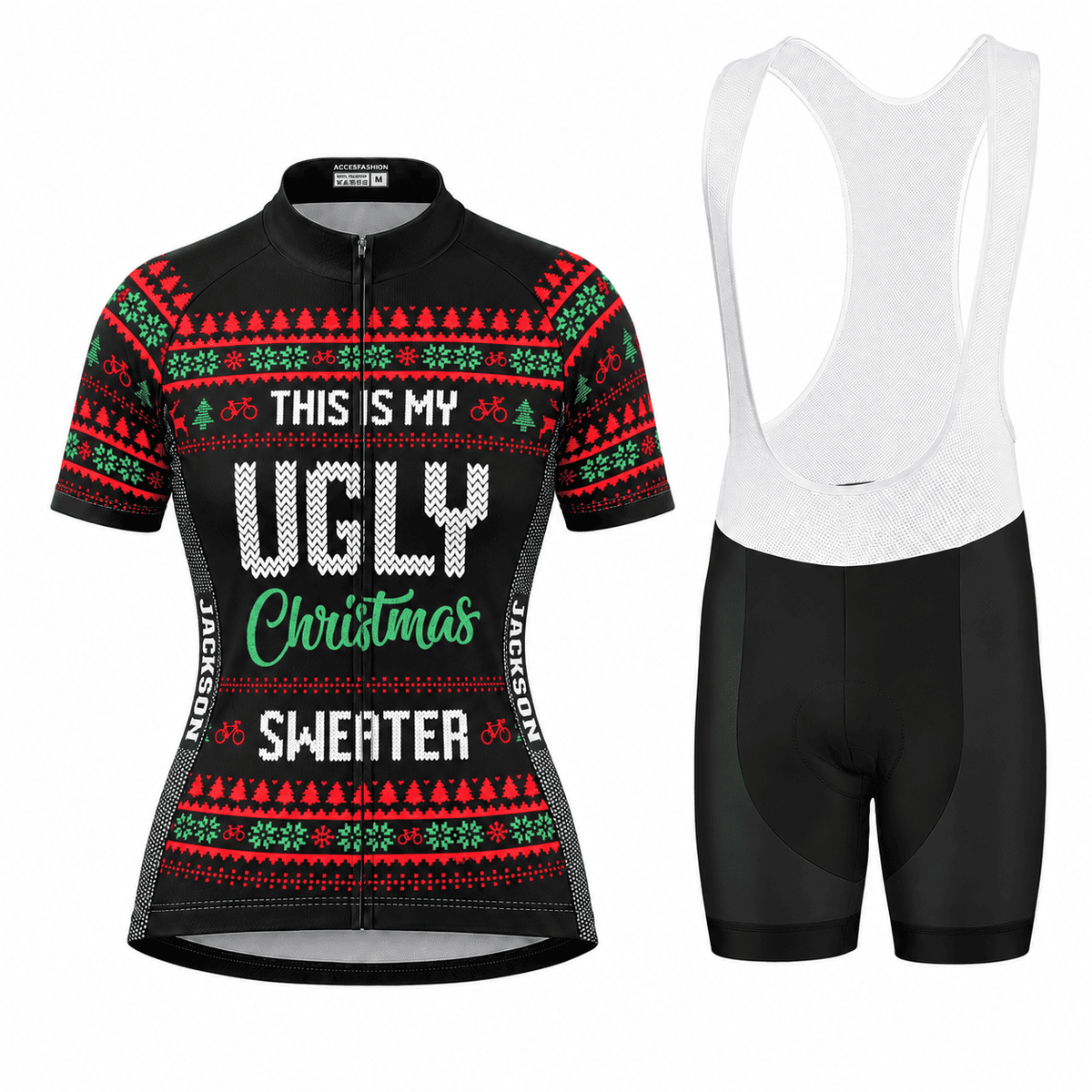 Personalized This Is My Ugly Christmas Sweater Cycling Jersey & Kit Women Short Sleeve Bib Shorts Kit