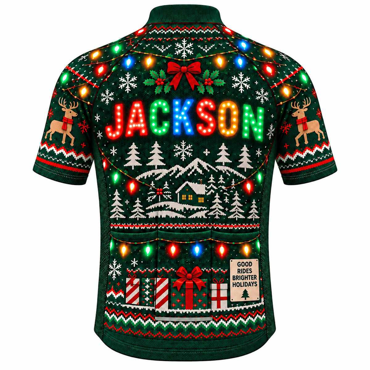 Personalized Ugly Sweater Ride Christmas Cycling Jersey & Kit Back Custom Name Short Sleeve Jersey