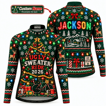 Personalized Ugly Sweater Ride Christmas Cycling Jersey & Kit Custom Name Mockup