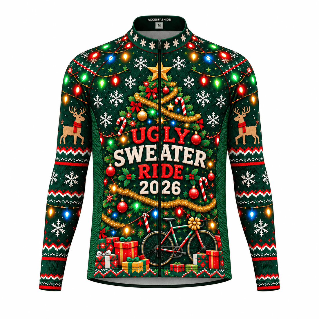 Personalized Ugly Sweater Ride Christmas Cycling Jersey & Kit Custom Name Mockup