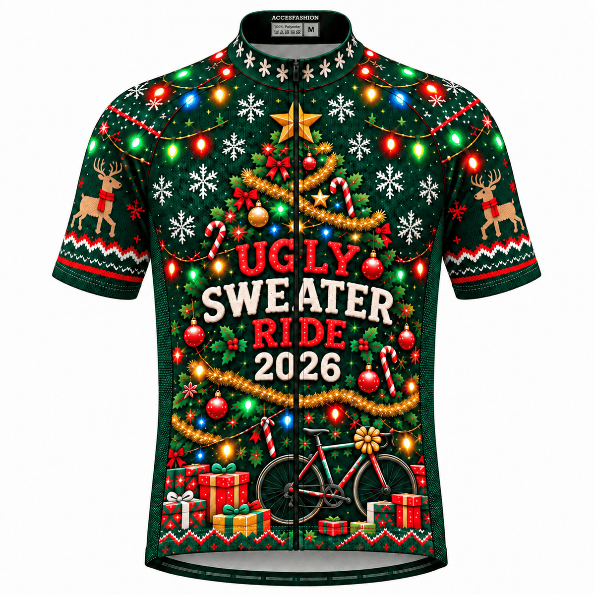 Personalized Ugly Sweater Ride Christmas Cycling Jersey & Kit Men Short Sleeve Front Jersey