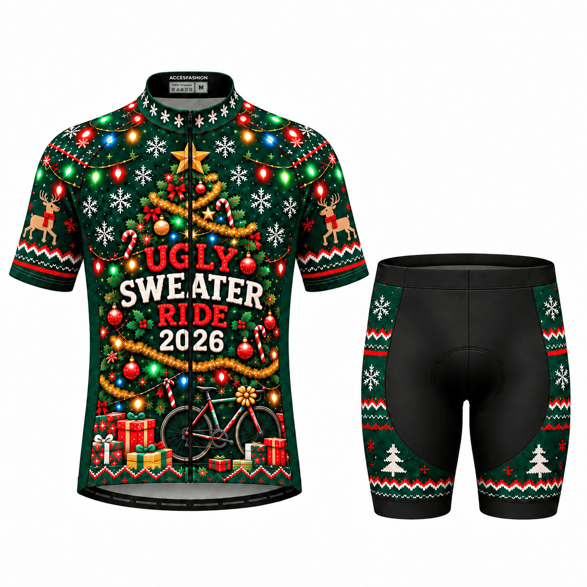 Personalized Ugly Sweater Ride Christmas Cycling Jersey & Kit Men Short Sleeve Shorts Kit