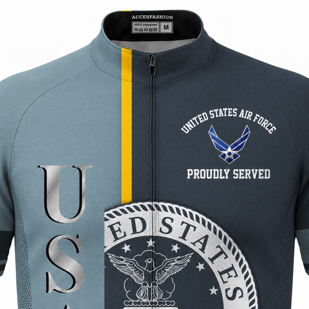 Personalized U.S. Air Force Veteran Proudly Served Cycling Jersey & Kit - Chest Detail