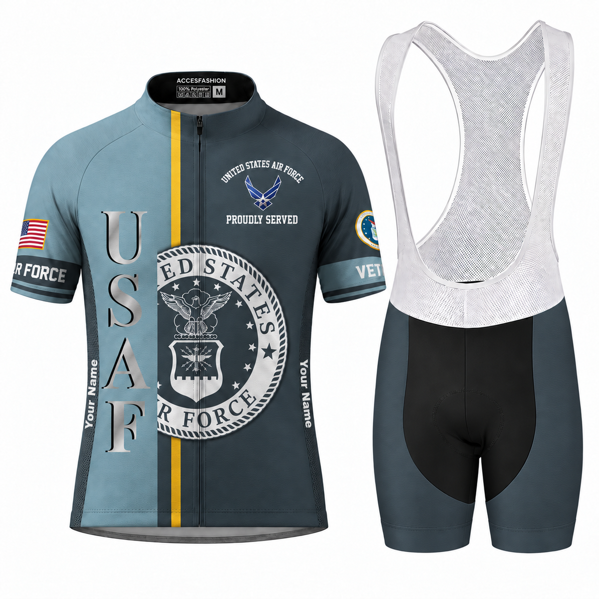 Personalized U.S. Air Force Veteran Proudly Served Cycling Jersey & Kit - Men Bib Shorts Kit
