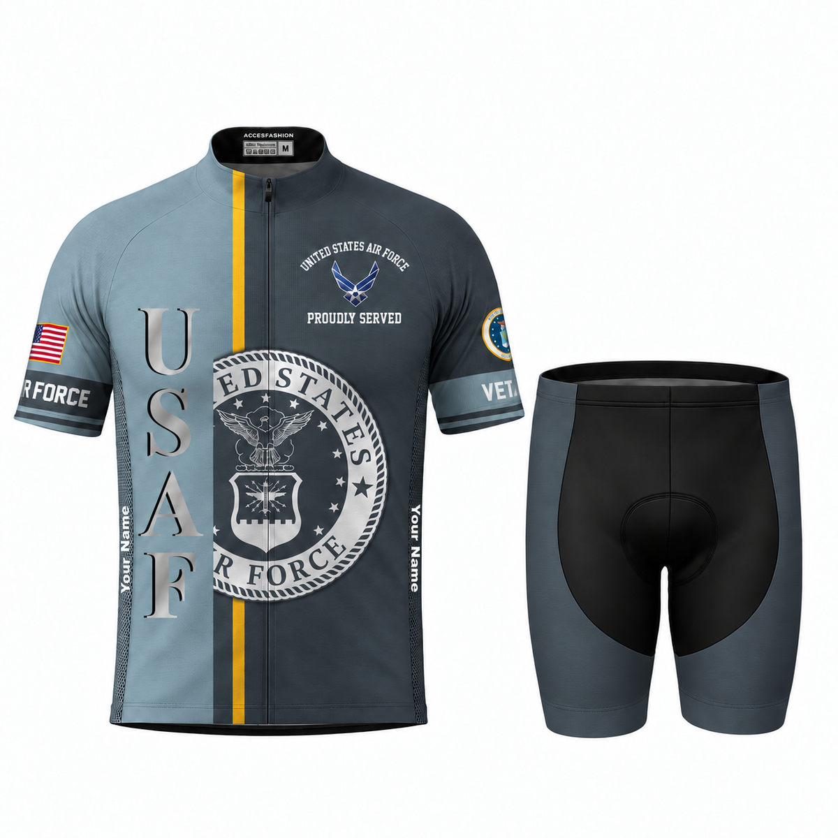Personalized U.S. Air Force Veteran Proudly Served Cycling Jersey & Kit - Men Shorts Kit