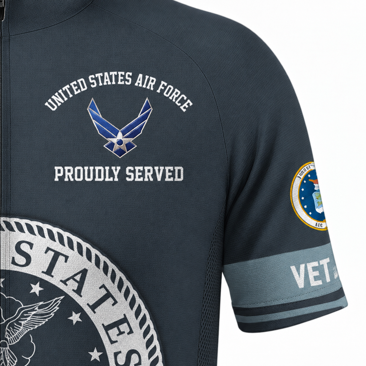Personalized U.S. Air Force Veteran Proudly Served Cycling Jersey & Kit - Sleeve Detail