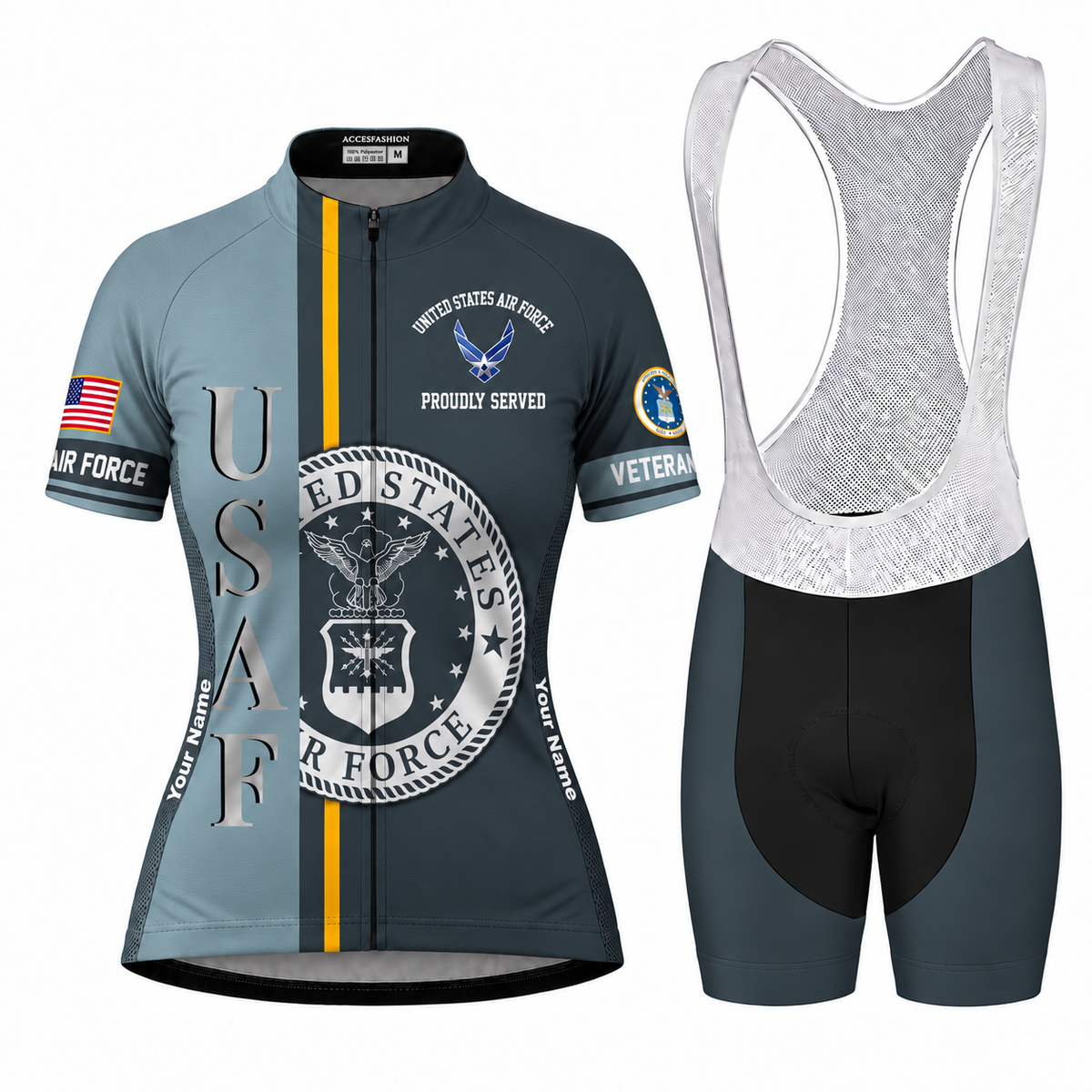 Personalized U.S. Air Force Veteran Proudly Served Cycling Jersey & Kit - Women Bib Shorts Kit