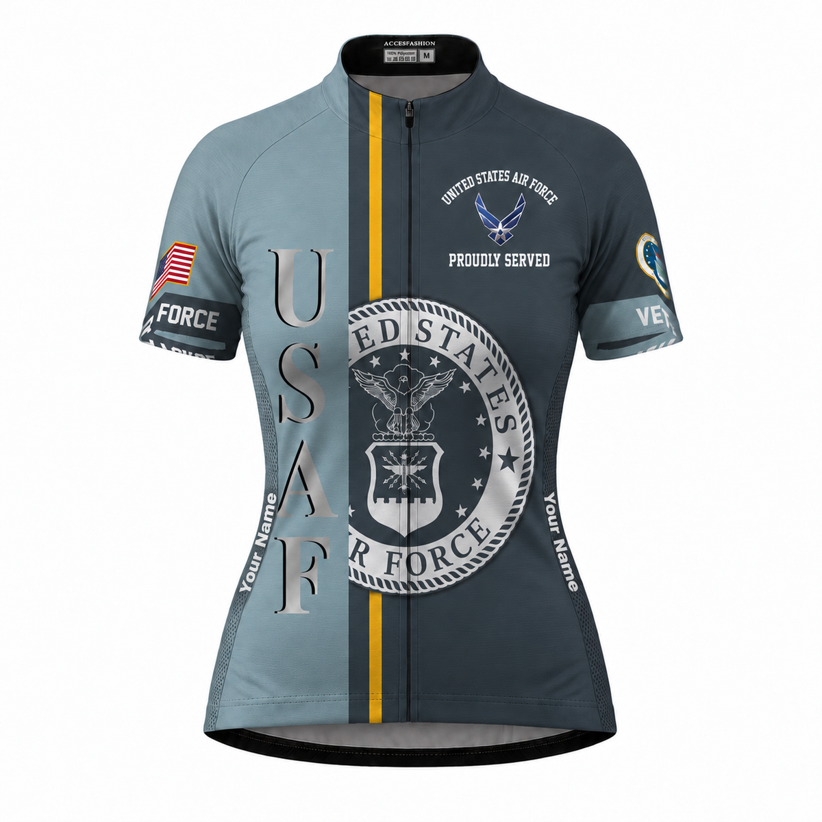 Personalized U.S. Air Force Veteran Proudly Served Cycling Jersey & Kit - Women Front Jersey