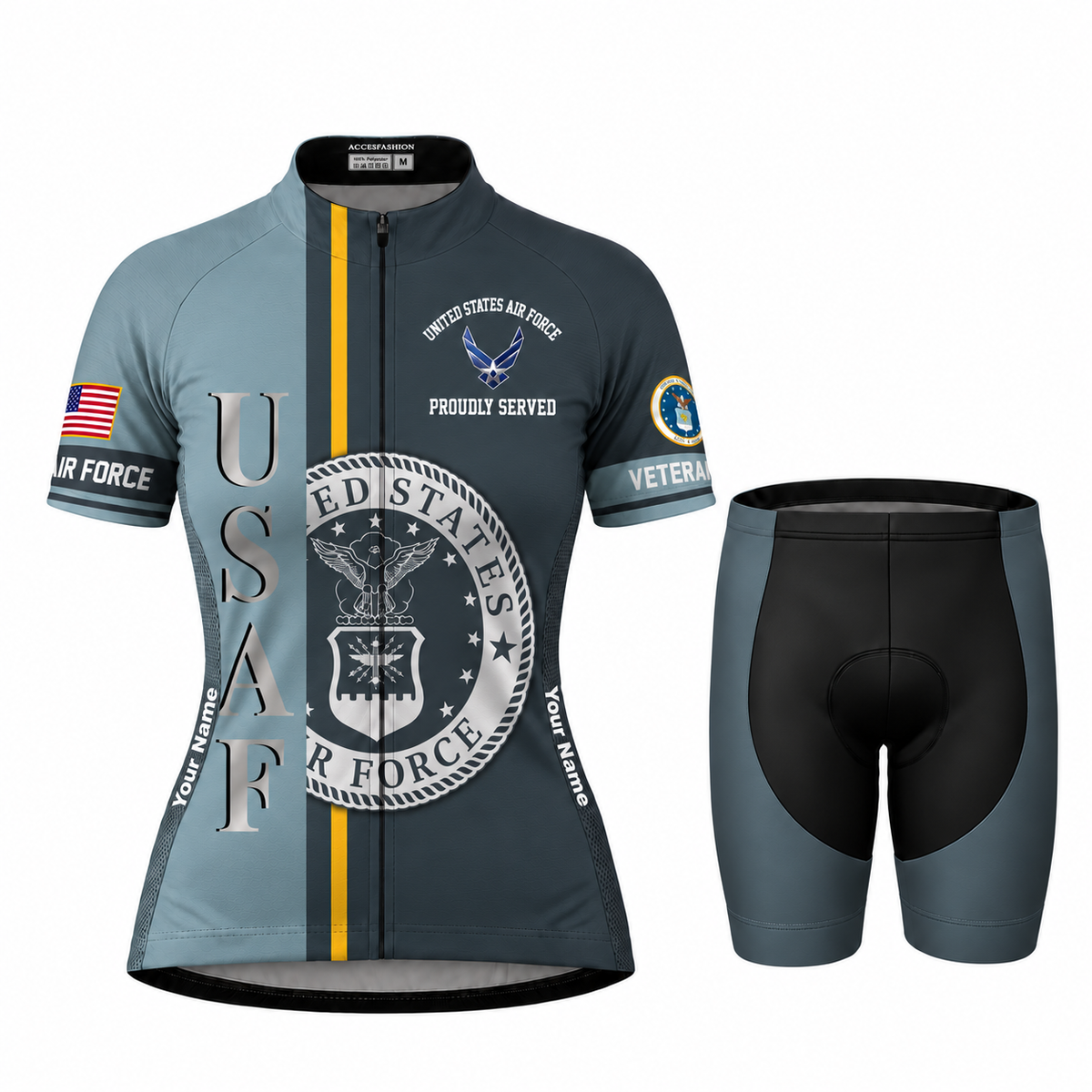 Personalized U.S. Air Force Veteran Proudly Served Cycling Jersey & Kit - Women Shorts Kit