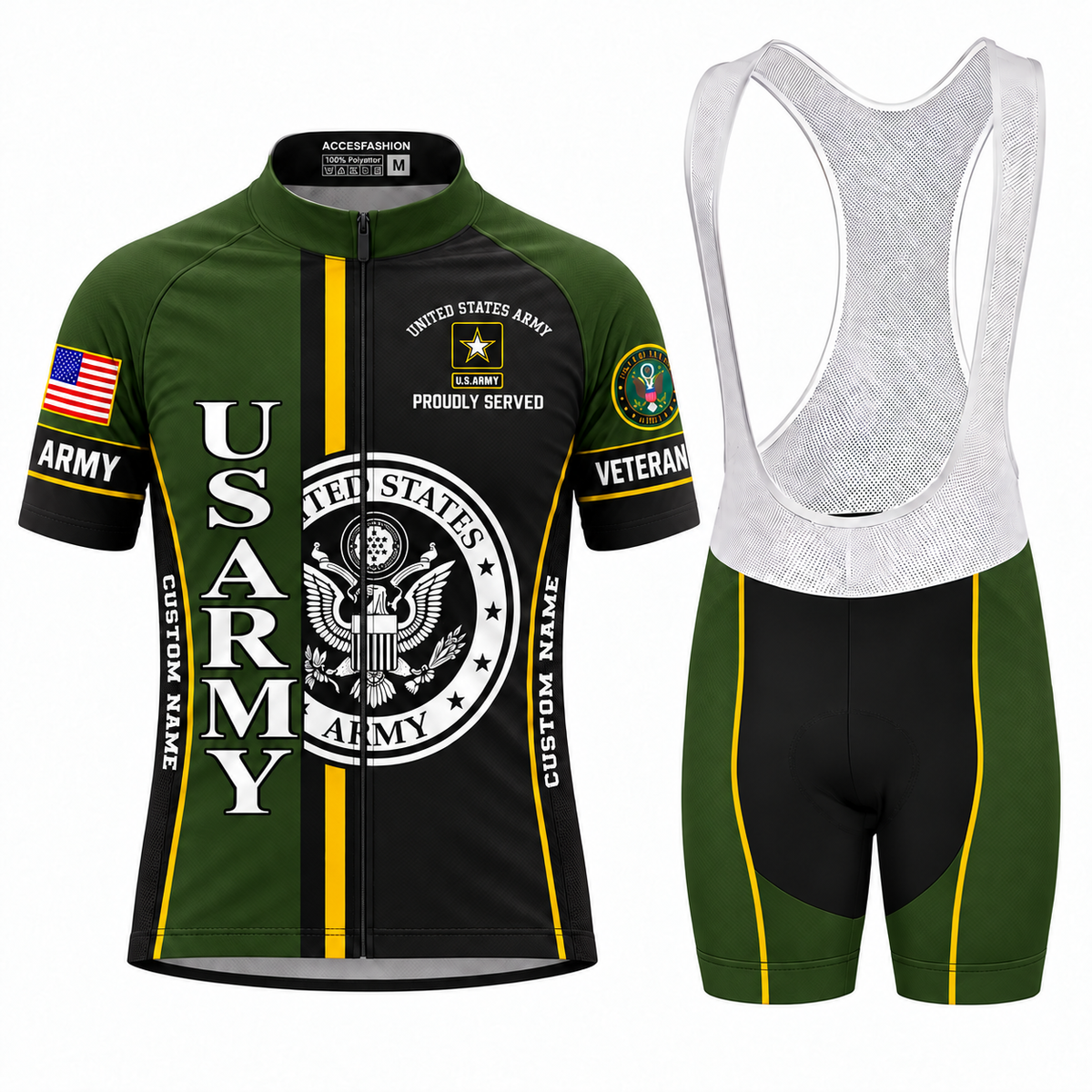 Personalized U.S. Army Veteran Proudly Served Cycling Jersey & Kit - Men Bib Shorts Kit