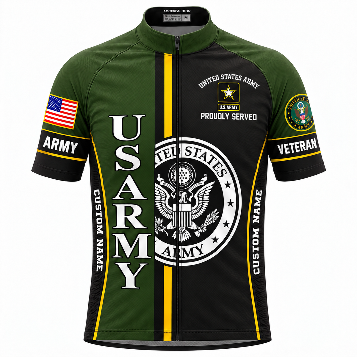 Personalized U.S. Army Veteran Proudly Served Cycling Jersey & Kit - Men Front Jersey