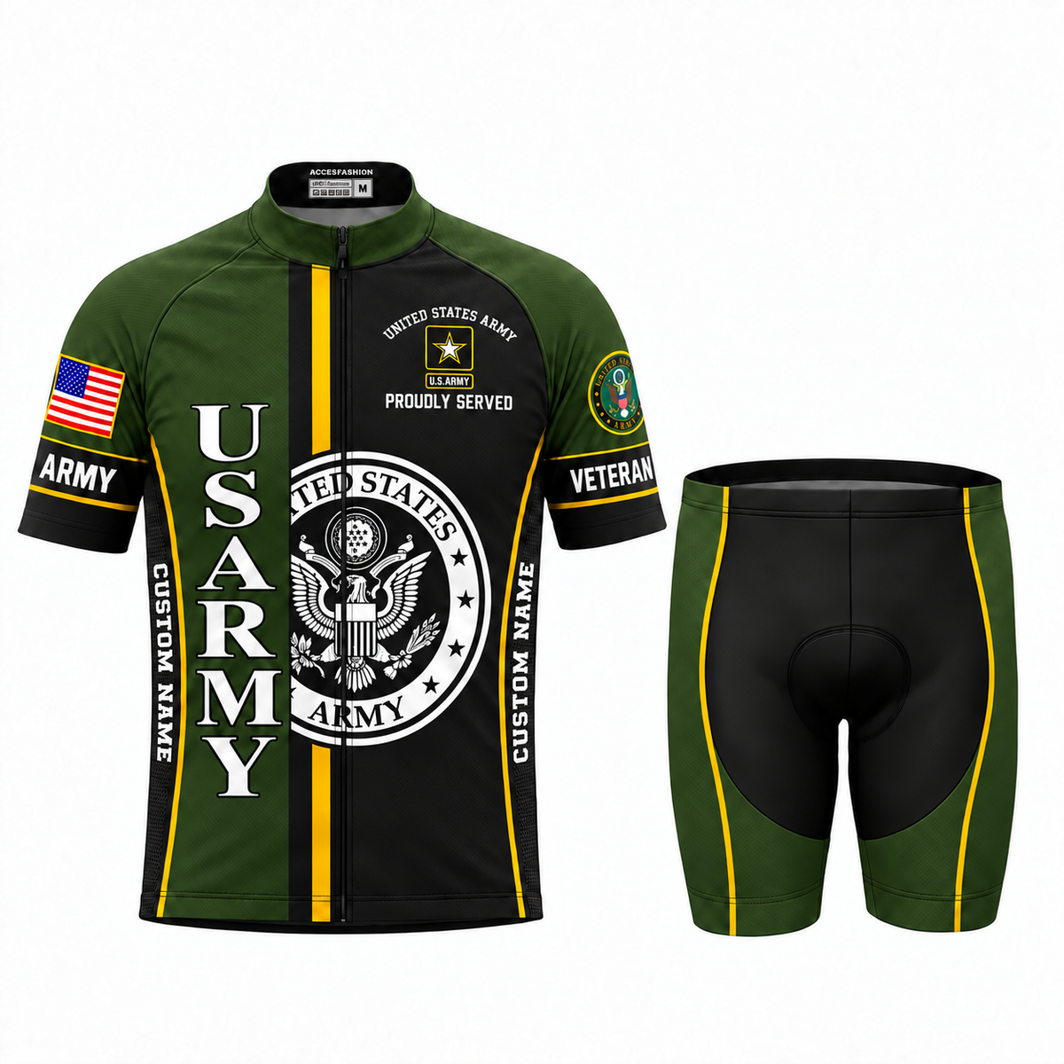 Personalized U.S. Army Veteran Proudly Served Cycling Jersey & Kit - Men Shorts Kit