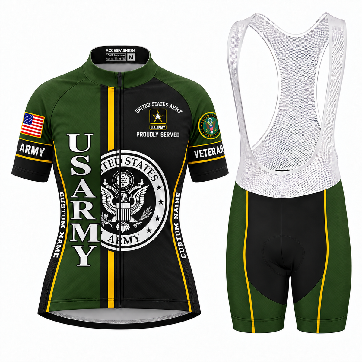 Personalized U.S. Army Veteran Proudly Served Cycling Jersey & Kit - Women Bib Shorts Kit