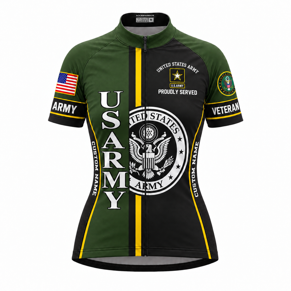 Personalized U.S. Army Veteran Proudly Served Cycling Jersey & Kit - Women Front Jersey