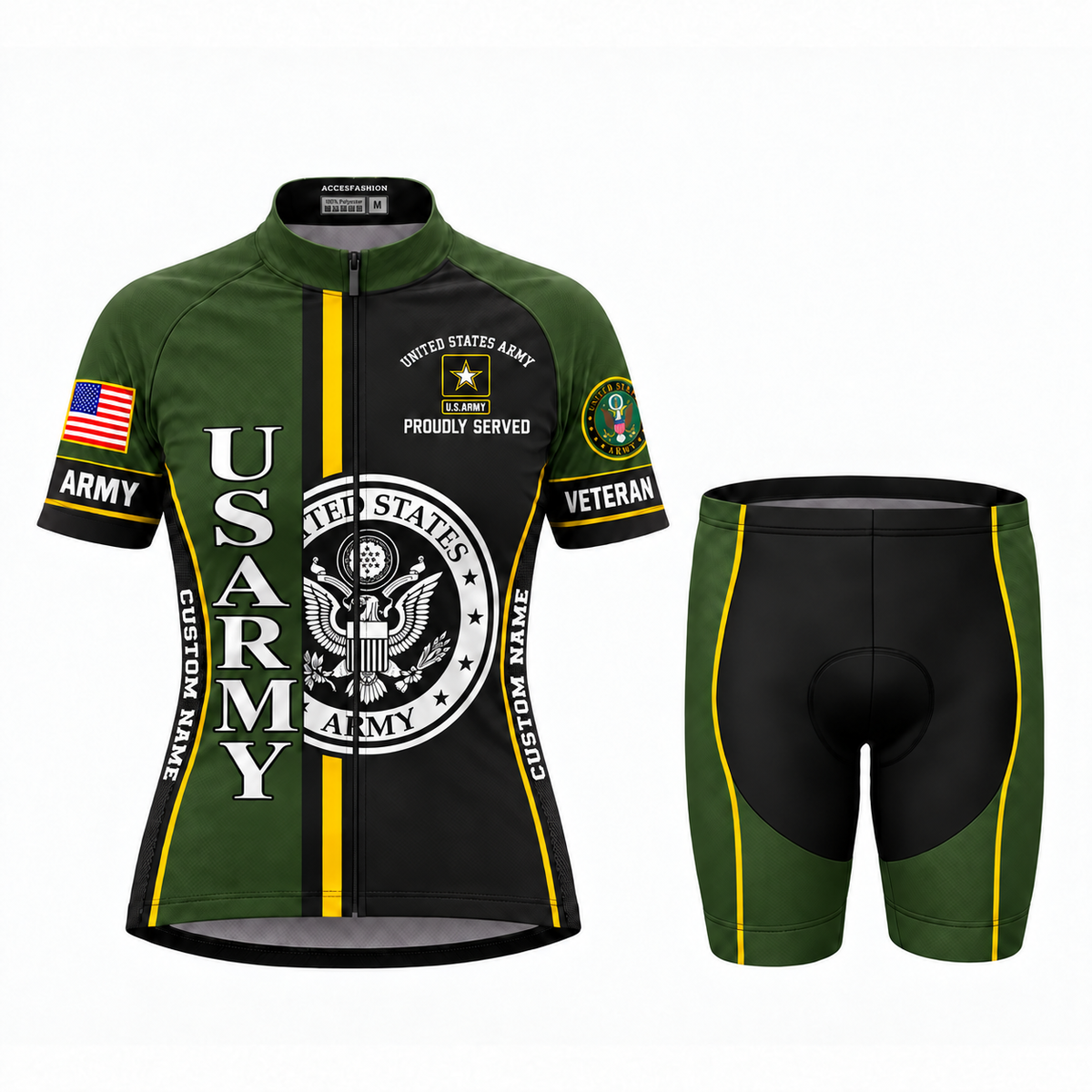Personalized U.S. Army Veteran Proudly Served Cycling Jersey & Kit - Women Shorts Kit