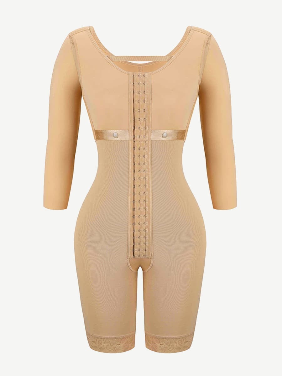 Lace Trim Hourglass Post-surgical Body Shaper With Sleeves Good Elastic