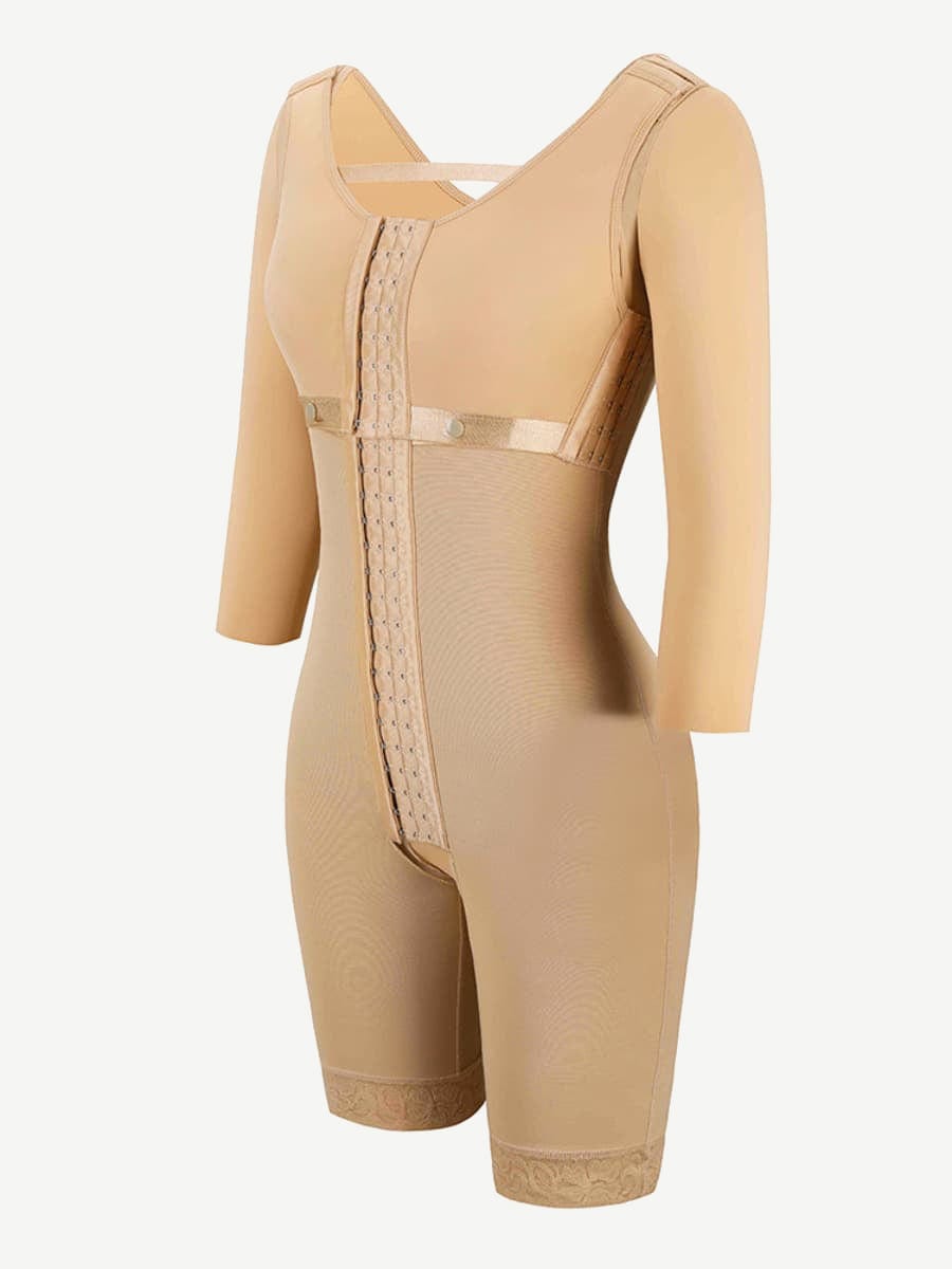Lace Trim Hourglass Post-surgical Body Shaper With Sleeves Good Elastic