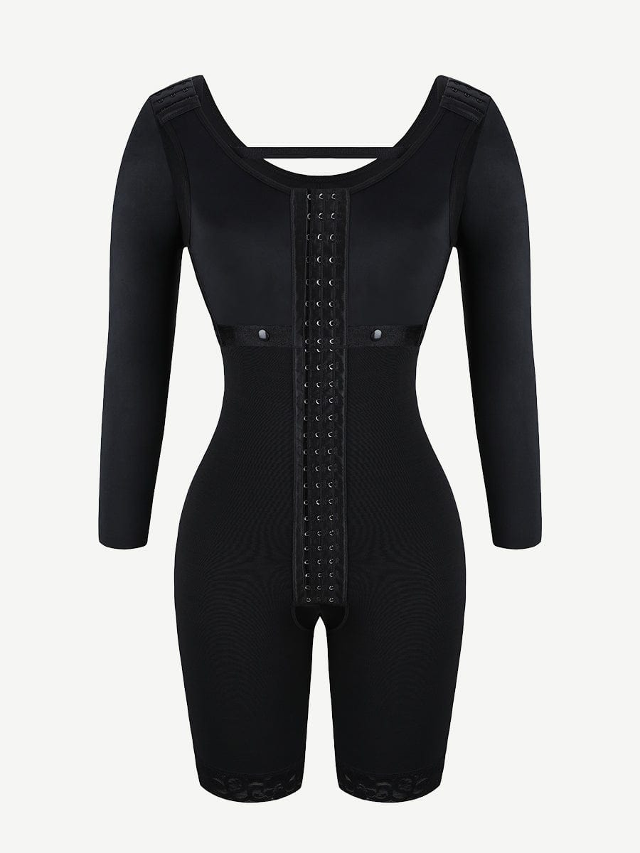 Lace Trim Hourglass Post-surgical Body Shaper With Sleeves Good Elastic
