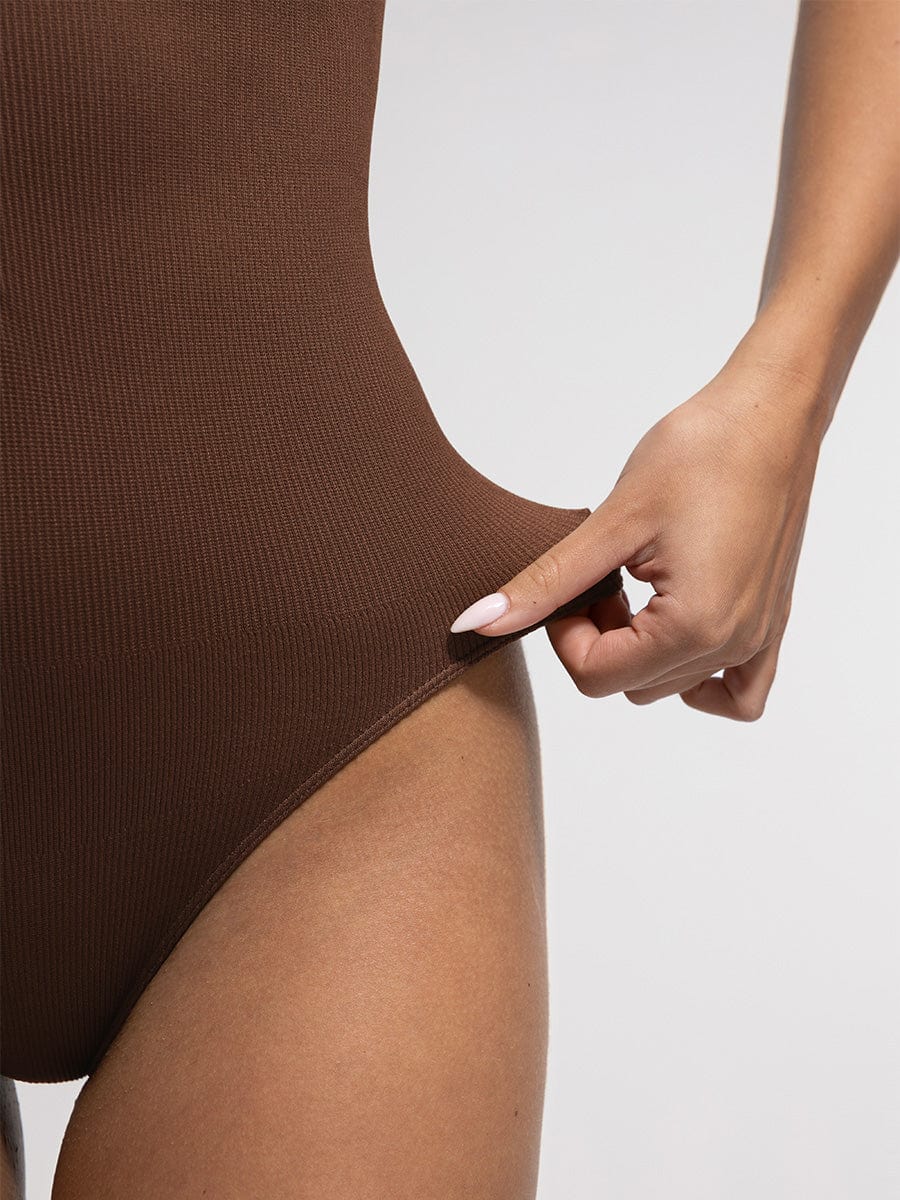 Seamless Ribbed Zip Front Sleeveless Briefs Bodysuit