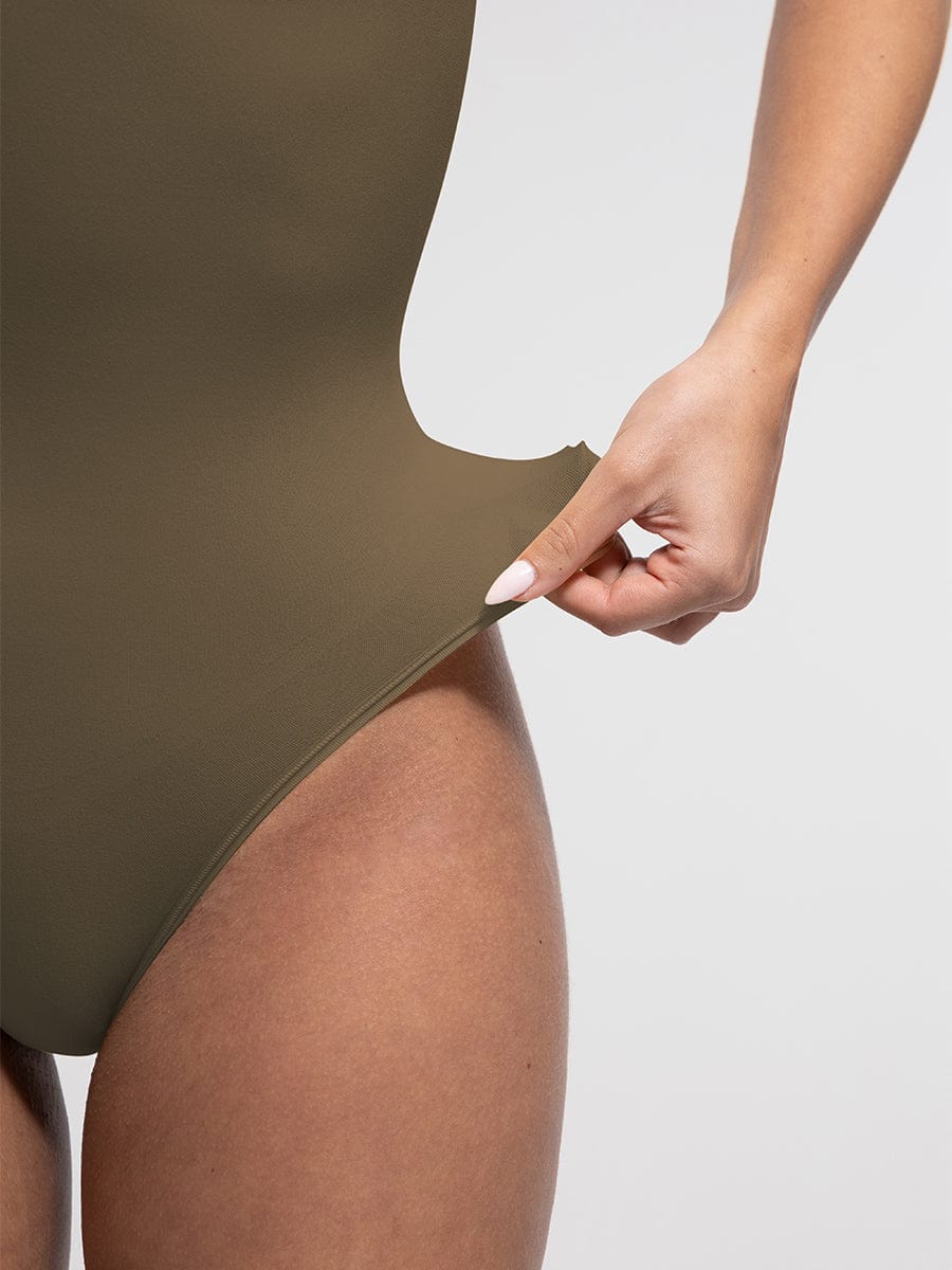 Seamless Bust Support Waist and Abdomen Control Thong Bodysuit