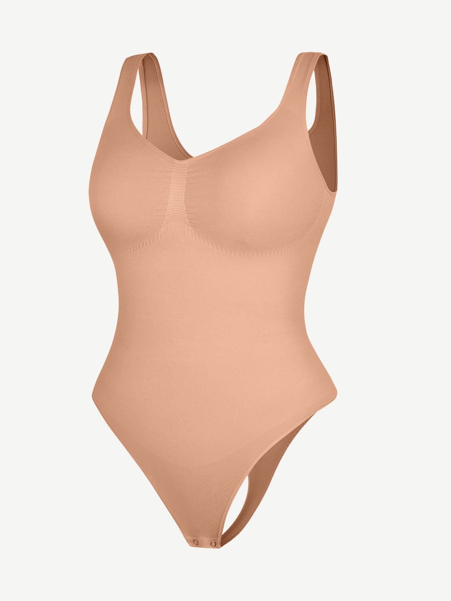 Seamless Bust Support Waist and Abdomen Control Thong Bodysuit