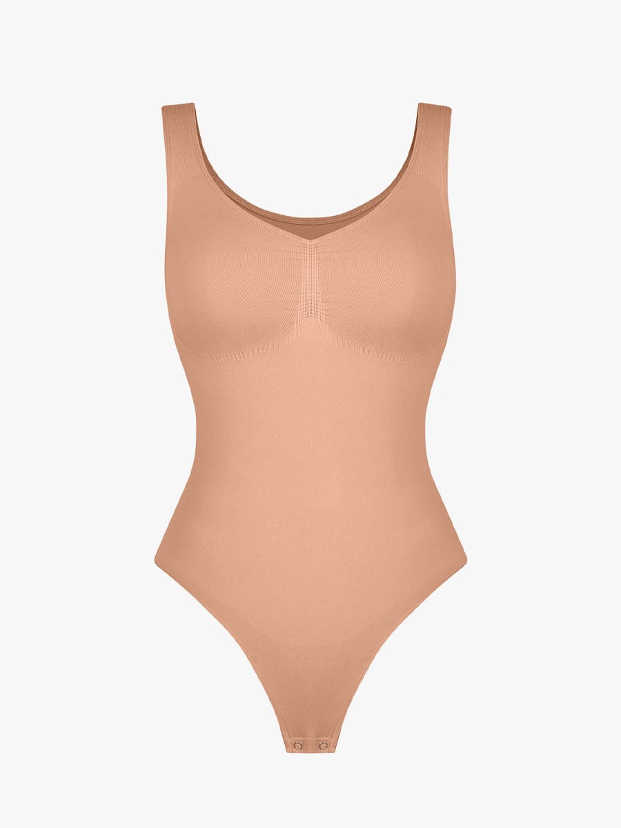Seamless Bust Support Waist and Abdomen Control Thong Bodysuit