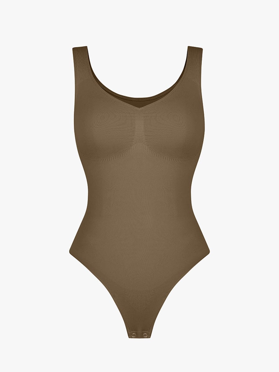Seamless Bust Support Waist and Abdomen Control Thong Bodysuit