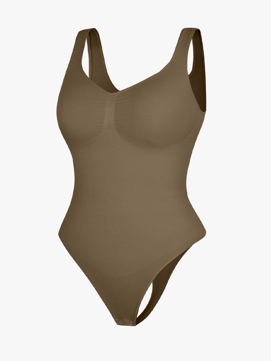 Seamless Bust Support Waist and Abdomen Control Thong Bodysuit