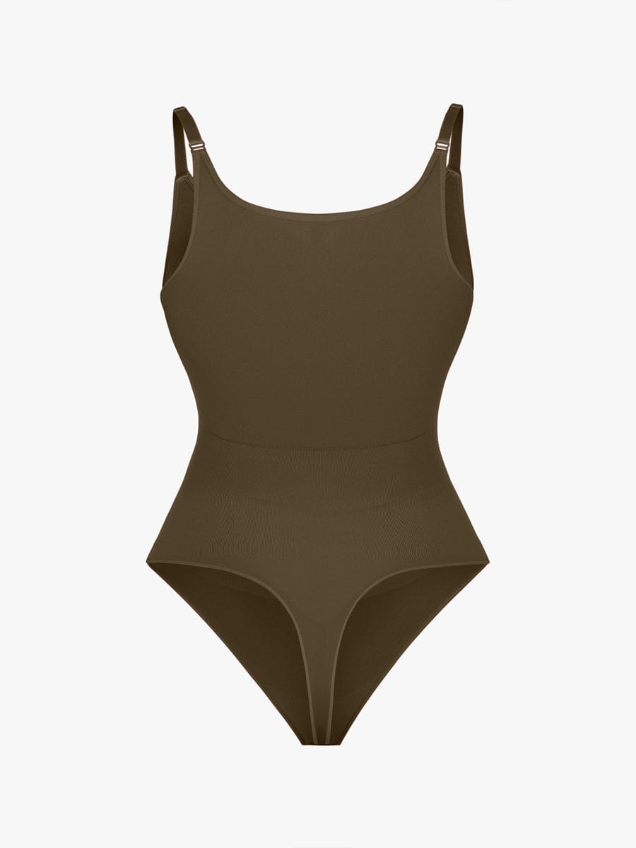 Seamless Bra Free Cami Tummy Control Thong Bodysuit with Removable Pads