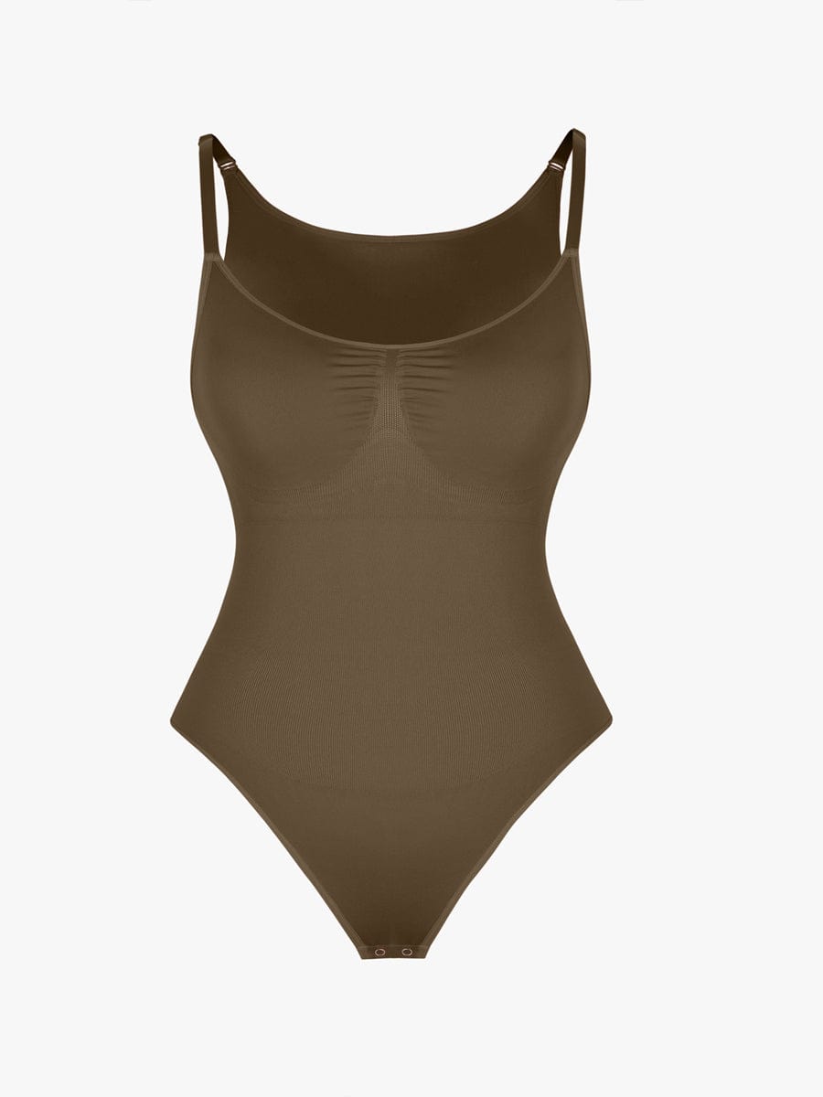 Seamless Bra Free Cami Tummy Control Thong Bodysuit with Removable Pads