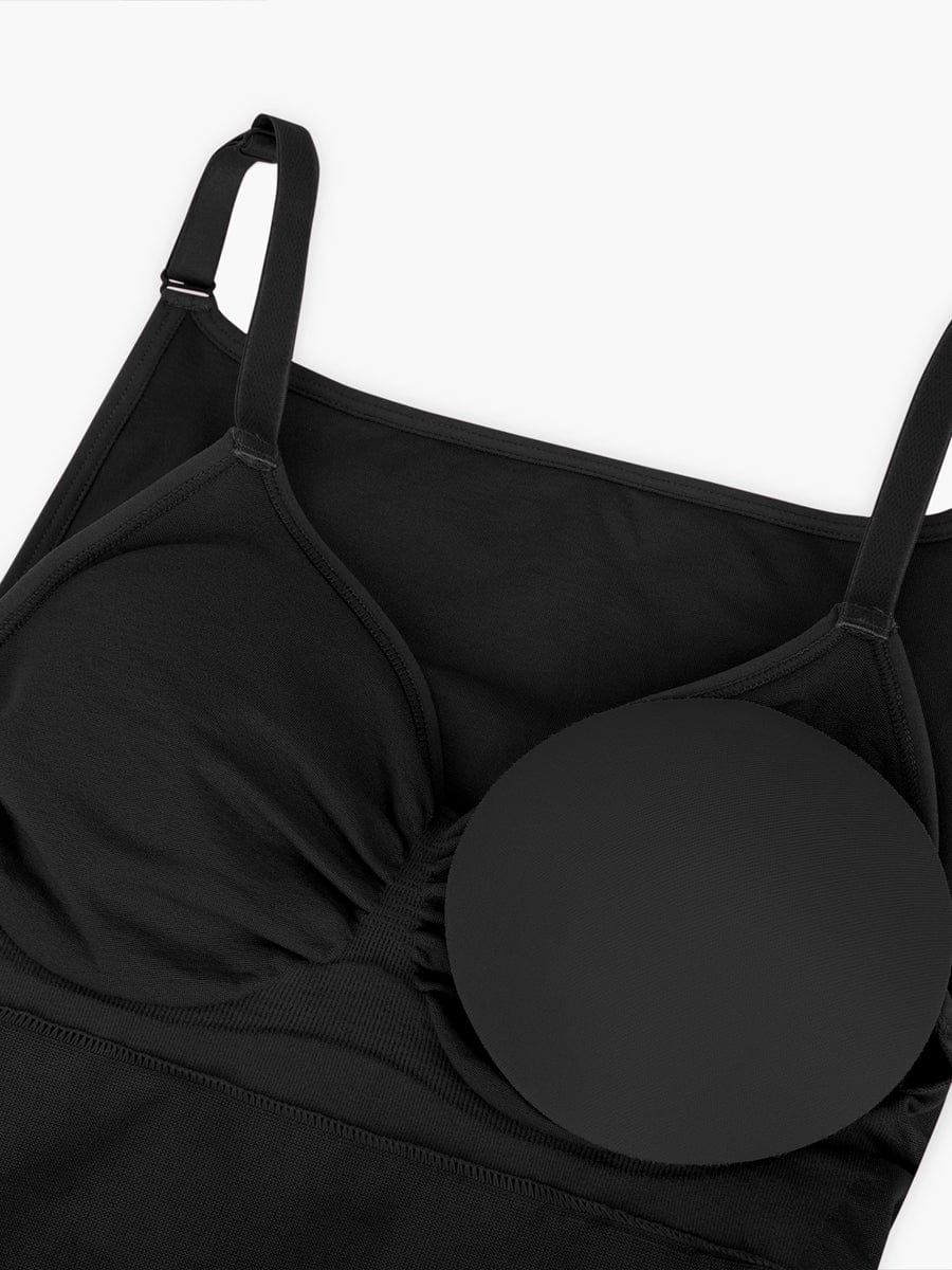 Seamless Bra Free Cami Tummy Control Thong Bodysuit with Removable Pads