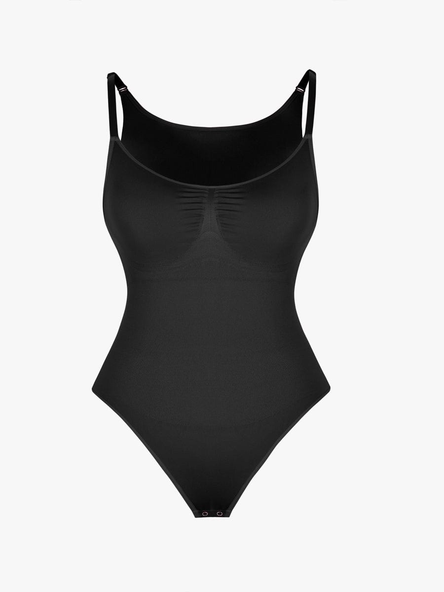 Seamless Bra Free Cami Tummy Control Thong Bodysuit with Removable Pads