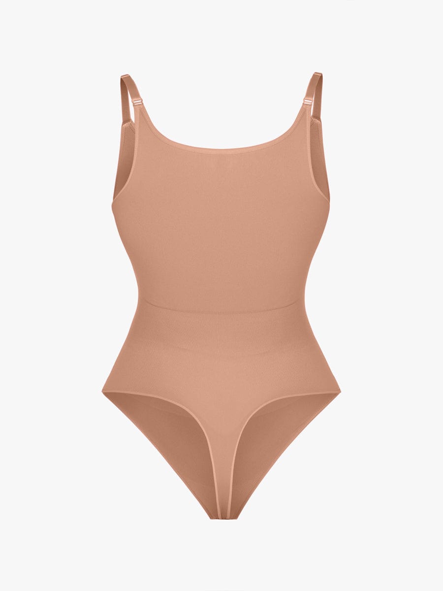 Seamless Bra Free Cami Tummy Control Thong Bodysuit with Removable Pads