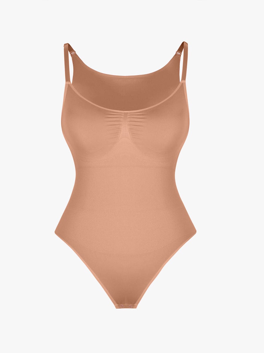 Seamless Bra Free Cami Tummy Control Thong Bodysuit with Removable Pads