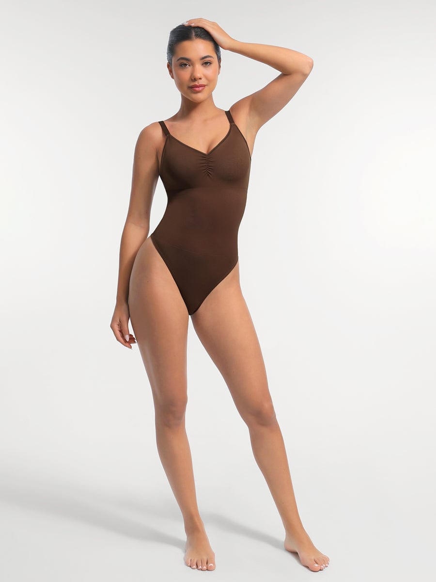 Seamless Built-in Bra Waist and Tummy Control Thong Bodysuit