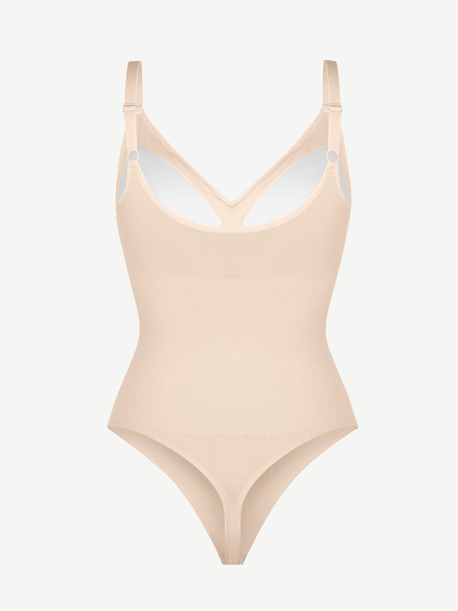 Seamless Built-in Bra Waist and Tummy Control Thong Bodysuit
